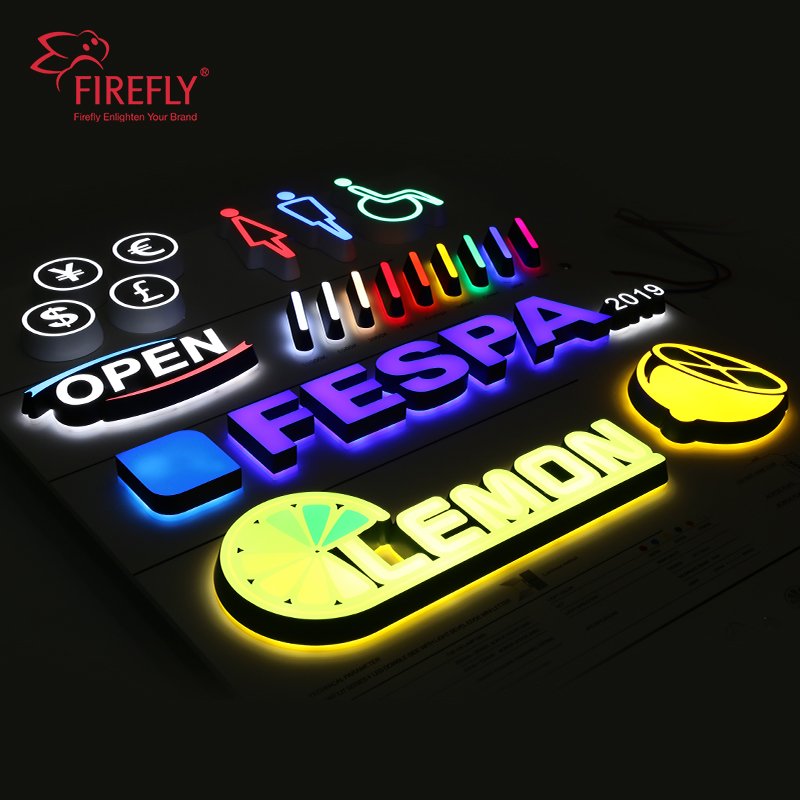 Custom Business Shop Logo 3D Lighting Acrylic Illuminated Mini Open Sign Backlit Channel Letter Led Sign