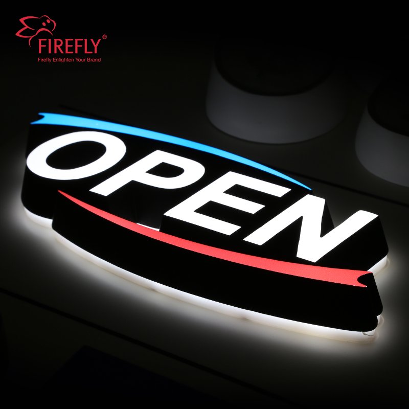 Custom Business Shop Logo 3D Lighting Acrylic Illuminated Mini Open Sign Backlit Channel Letter Led Sign
