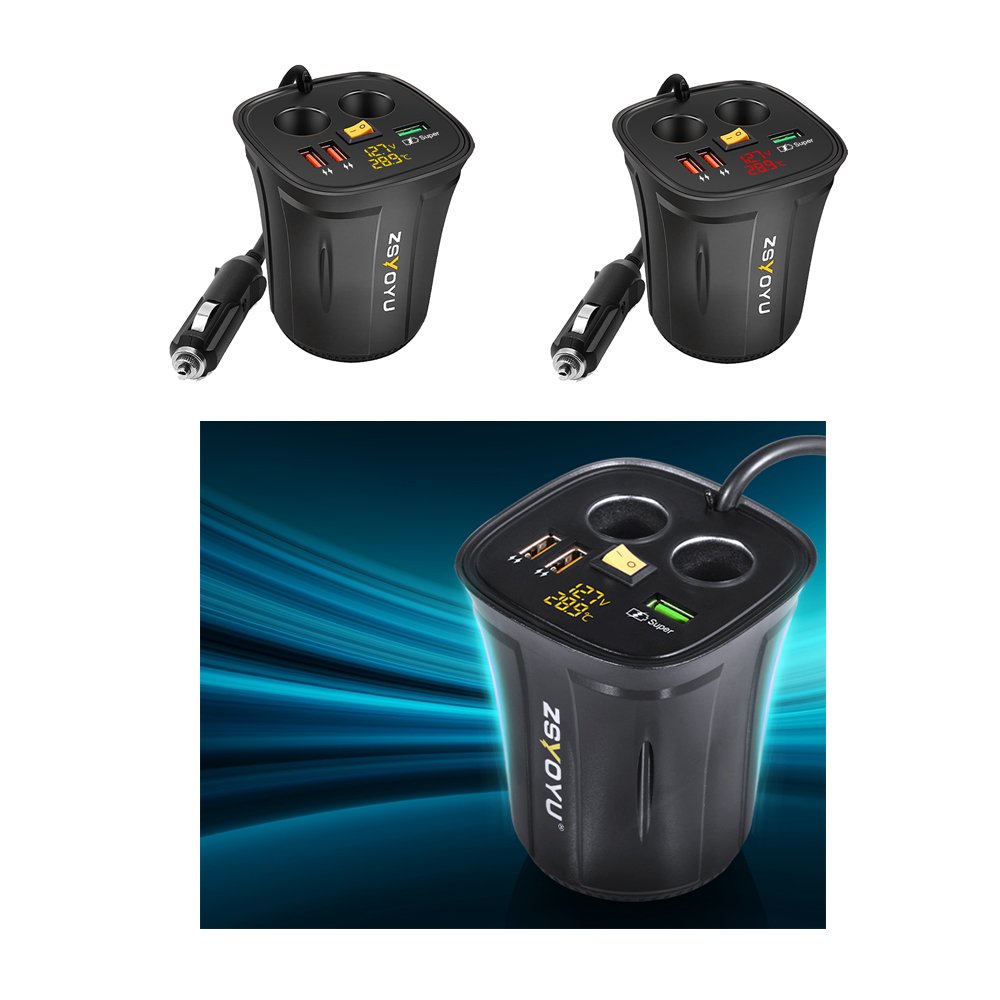 Wholesales Led Voltmeter Temperature Car Cup Holder Phone Charger 3 USB Power Socket Car Cigarette Lighter Plug Usb C Charger