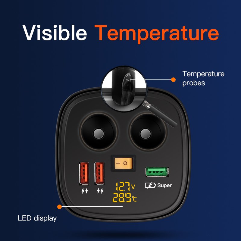 Wholesales Led Voltmeter Temperature Car Cup Holder Phone Charger 3 USB Power Socket Car Cigarette Lighter Plug Usb C Charger