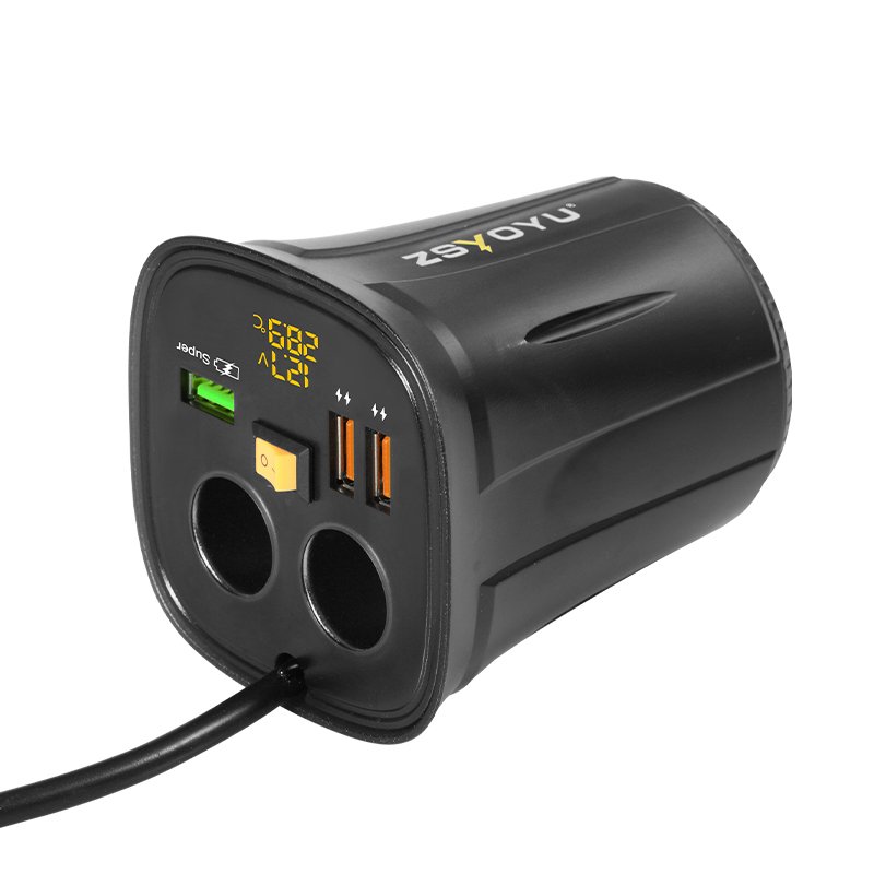 Wholesales Led Voltmeter Temperature Car Cup Holder Phone Charger 3 USB Power Socket Car Cigarette Lighter Plug Usb C Charger