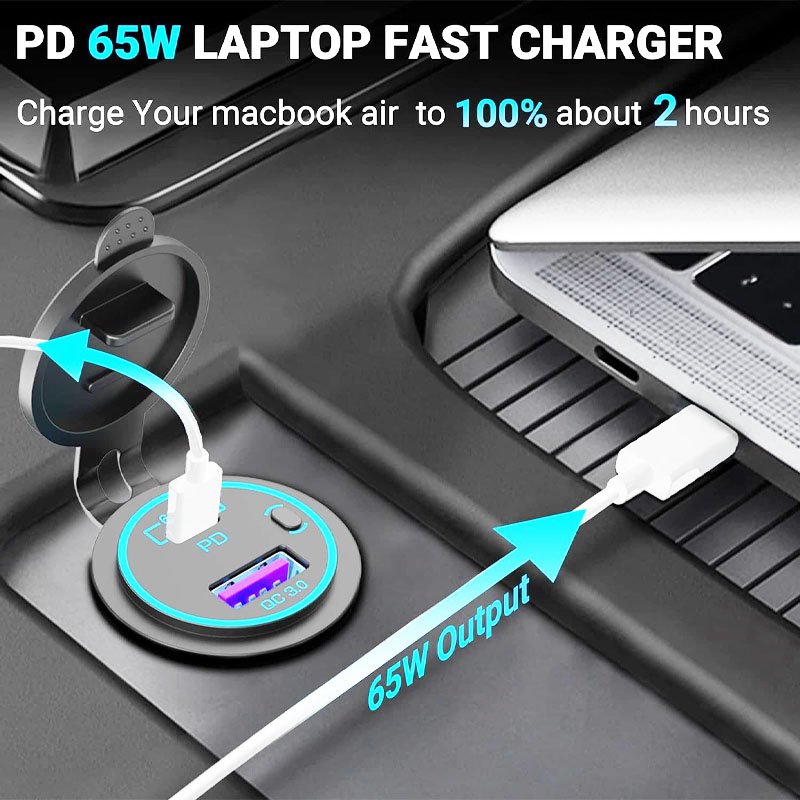IPX6 Waterproof 12V Car Socket 83W Dual USB-C PD3.0 & QC3.0 Fast Charger for Truck Boat Golf Cart RV Accessories