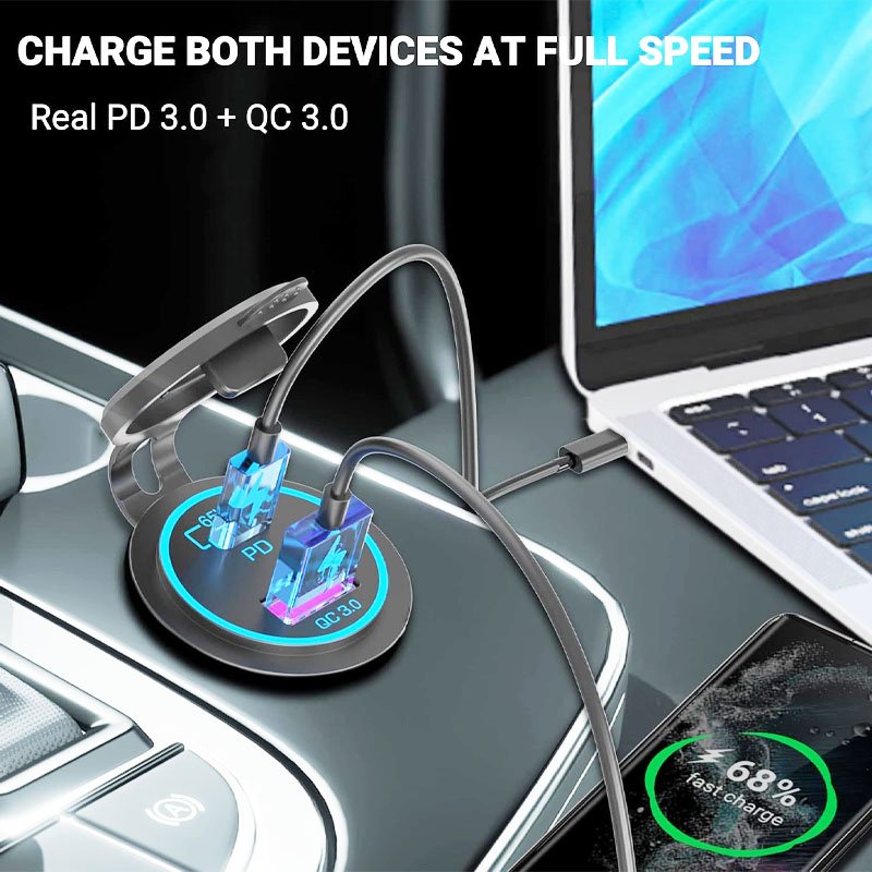IPX6 Waterproof 12V Car Socket 83W Dual USB-C PD3.0 & QC3.0 Fast Charger for Truck Boat Golf Cart RV Accessories