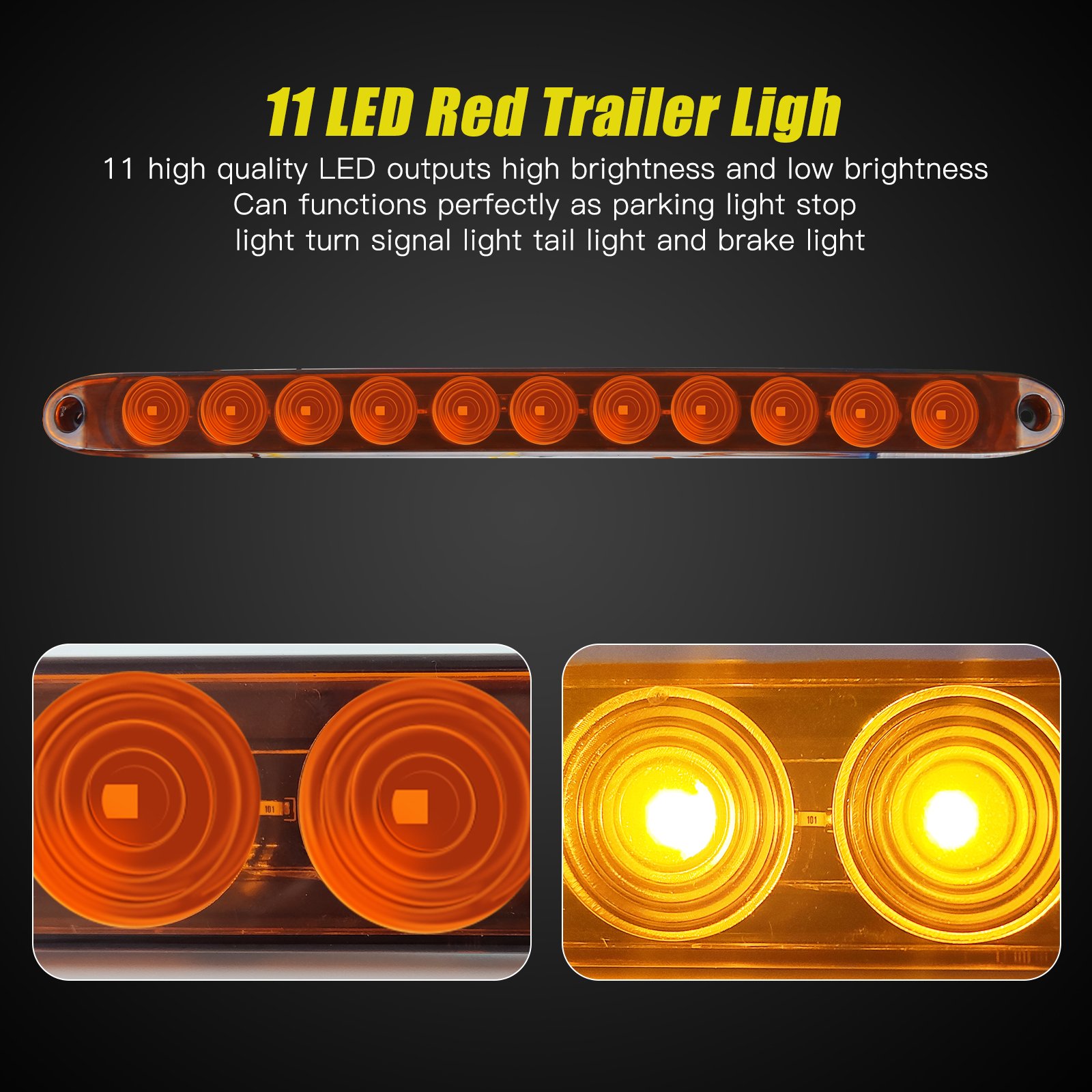 16" Trailer LED Tail Bar Light Brake Stop Lights Assembly Identification Clearance Strip Red Light Waterproof for off Road Truck