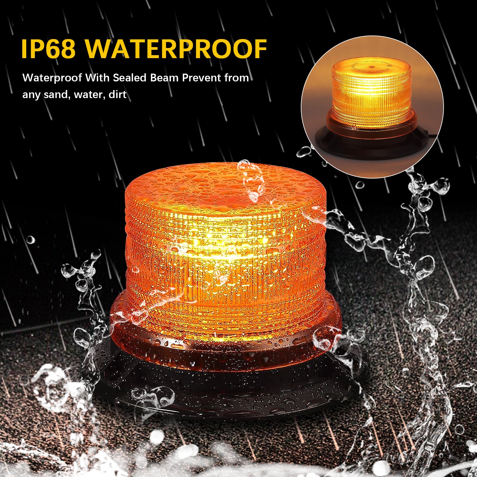 Emergency Warning Flashing Safety Strobe Beacon Light in Amber for Vehicle Buses Trucks Golf Carts UTVs Forklifts and Tractors