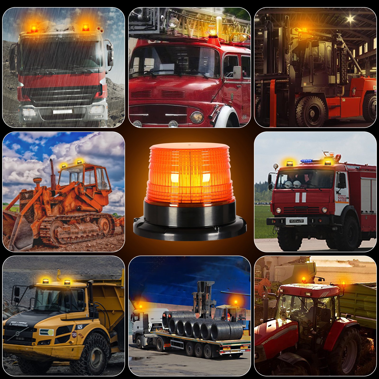 Emergency Warning Flashing Safety Strobe Beacon Light in Amber for Vehicle Buses Trucks Golf Carts UTVs Forklifts and Tractors