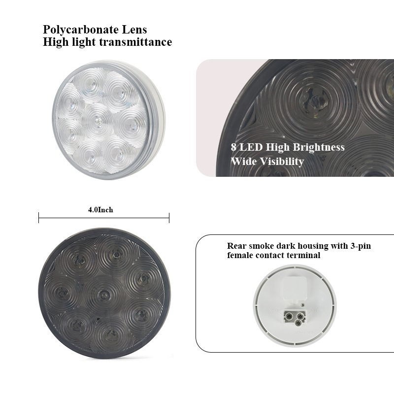 Led Waterproof IP67 4 Inch Truck Trailer Rear Exterior Light Smoke Dark Lens Tractor Tow Bus Tail Light