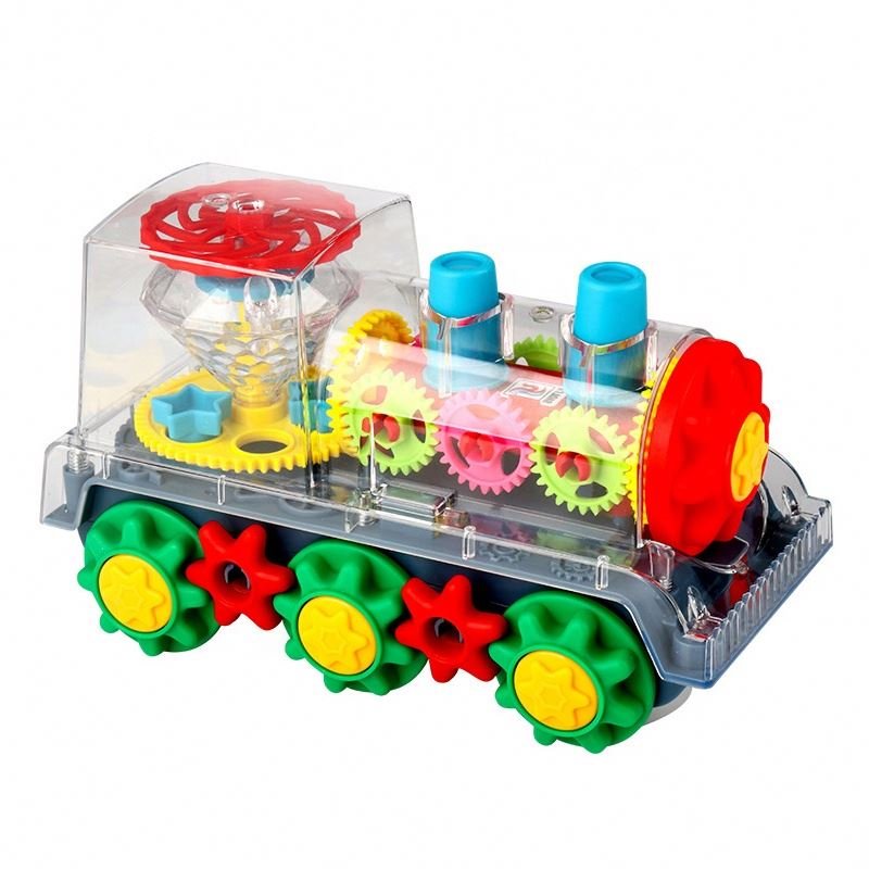 Novelty Electric Toy Flashing Light Transparent Rotating Transparent Gear Bus Universal Concept Car Toy With Music