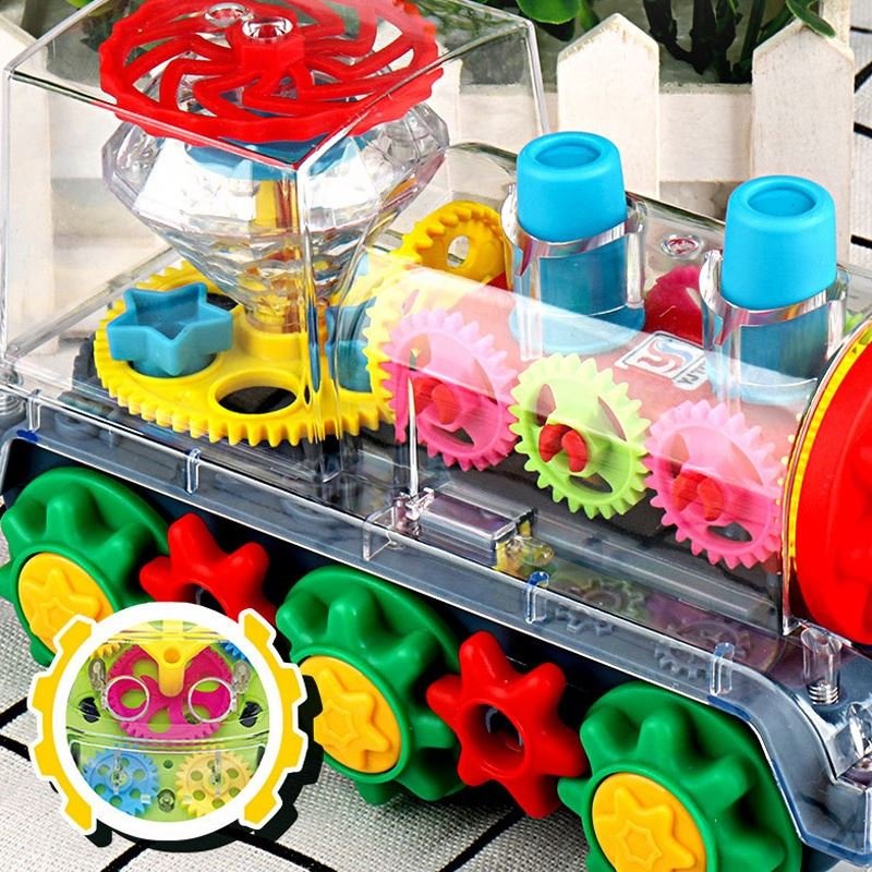 Novelty Electric Toy Flashing Light Transparent Rotating Transparent Gear Bus Universal Concept Car Toy With Music