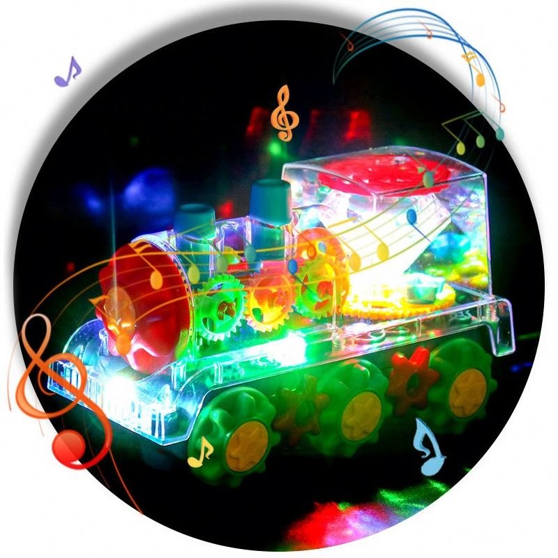 Novelty Electric Toy Flashing Light Transparent Rotating Transparent Gear Bus Universal Concept Car Toy With Music