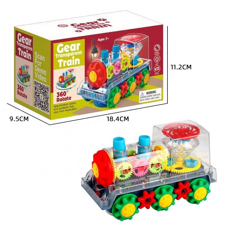 Novelty Electric Toy Flashing Light Transparent Rotating Transparent Gear Bus Universal Concept Car Toy With Music