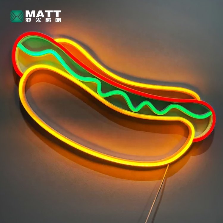 Matt Wholesale Custom Fast Food Led Light Sign Pizza Hamburger Hot Dog Taco Neon Sign Custom Bar Restaurant Logo Wall Decor