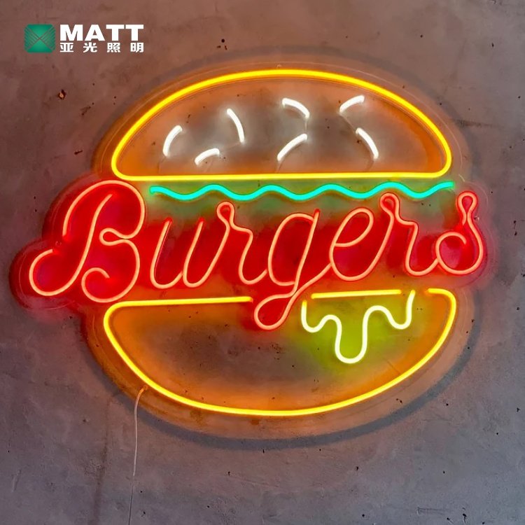 Matt Wholesale Custom Fast Food Led Light Sign Pizza Hamburger Hot Dog Taco Neon Sign Custom Bar Restaurant Logo Wall Decor