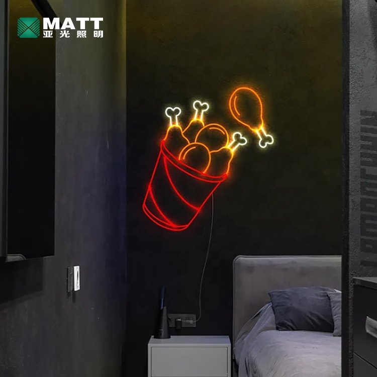 Matt Wholesale Custom Fast Food Led Light Sign Pizza Hamburger Hot Dog Taco Neon Sign Custom Bar Restaurant Logo Wall Decor