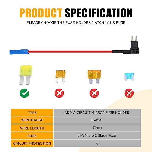 12V Car Add-a-Circuit Fuse Tap Micro2 Fuse Holder for Cars Trucks Boats