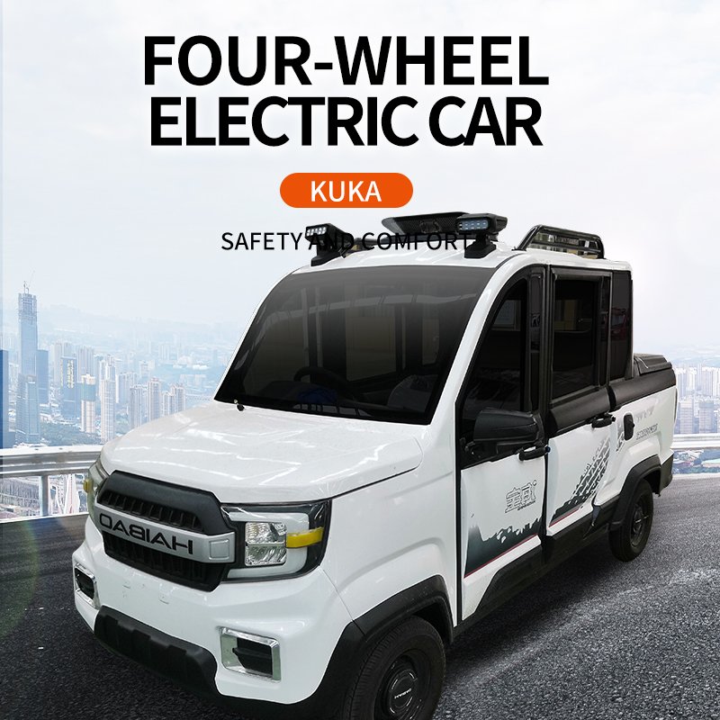 Custom Chinese Double Cabin 4 Wheeler Mini Small Ev Electric Pick up Trucks with Cargo Delivery Box
