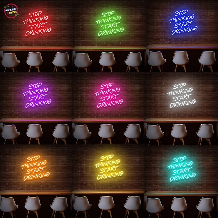Koncept New Arrival Decorative Banana Shaped Stop Thinking Start Drinking LED Neon Sign for Home Bar Free Drop-shipping