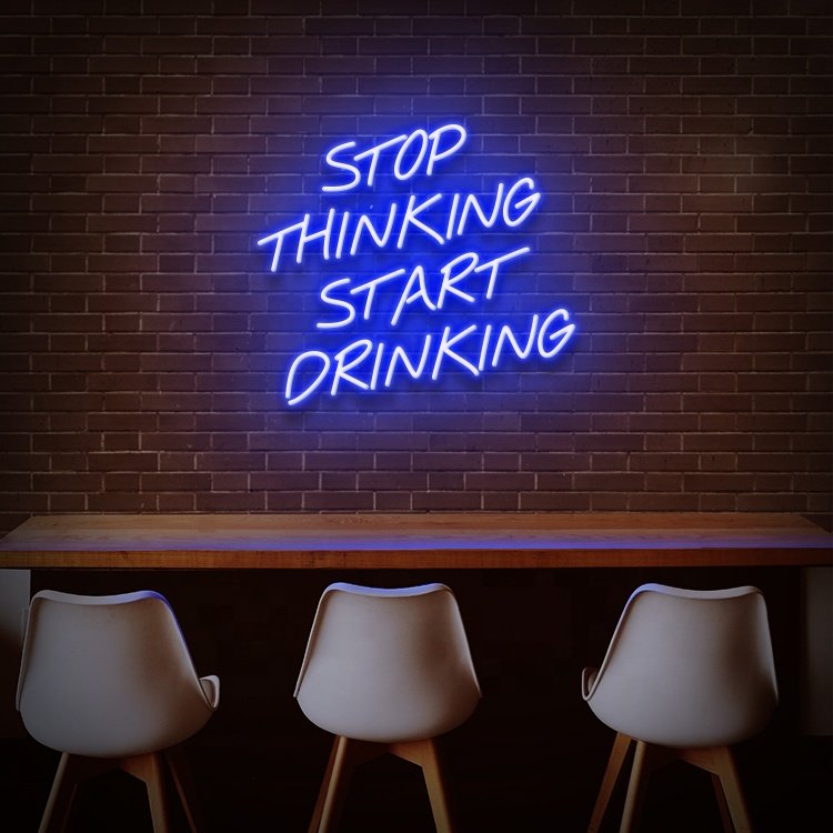Koncept New Arrival Decorative Banana Shaped Stop Thinking Start Drinking LED Neon Sign for Home Bar Free Drop-shipping
