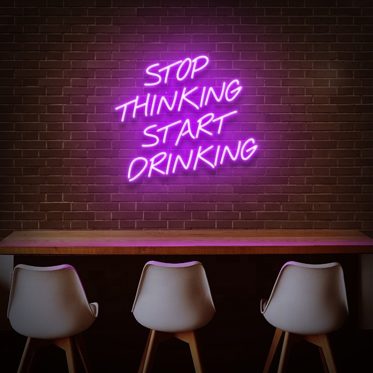 Koncept New Arrival Decorative Banana Shaped Stop Thinking Start Drinking LED Neon Sign for Home Bar Free Drop-shipping