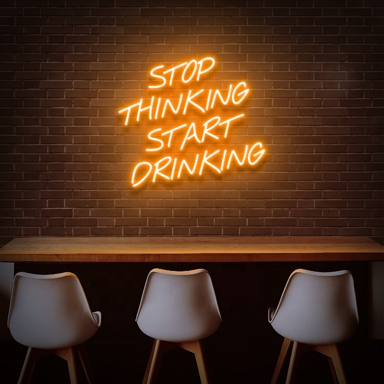 Koncept New Arrival Decorative Banana Shaped Stop Thinking Start Drinking LED Neon Sign for Home Bar Free Drop-shipping