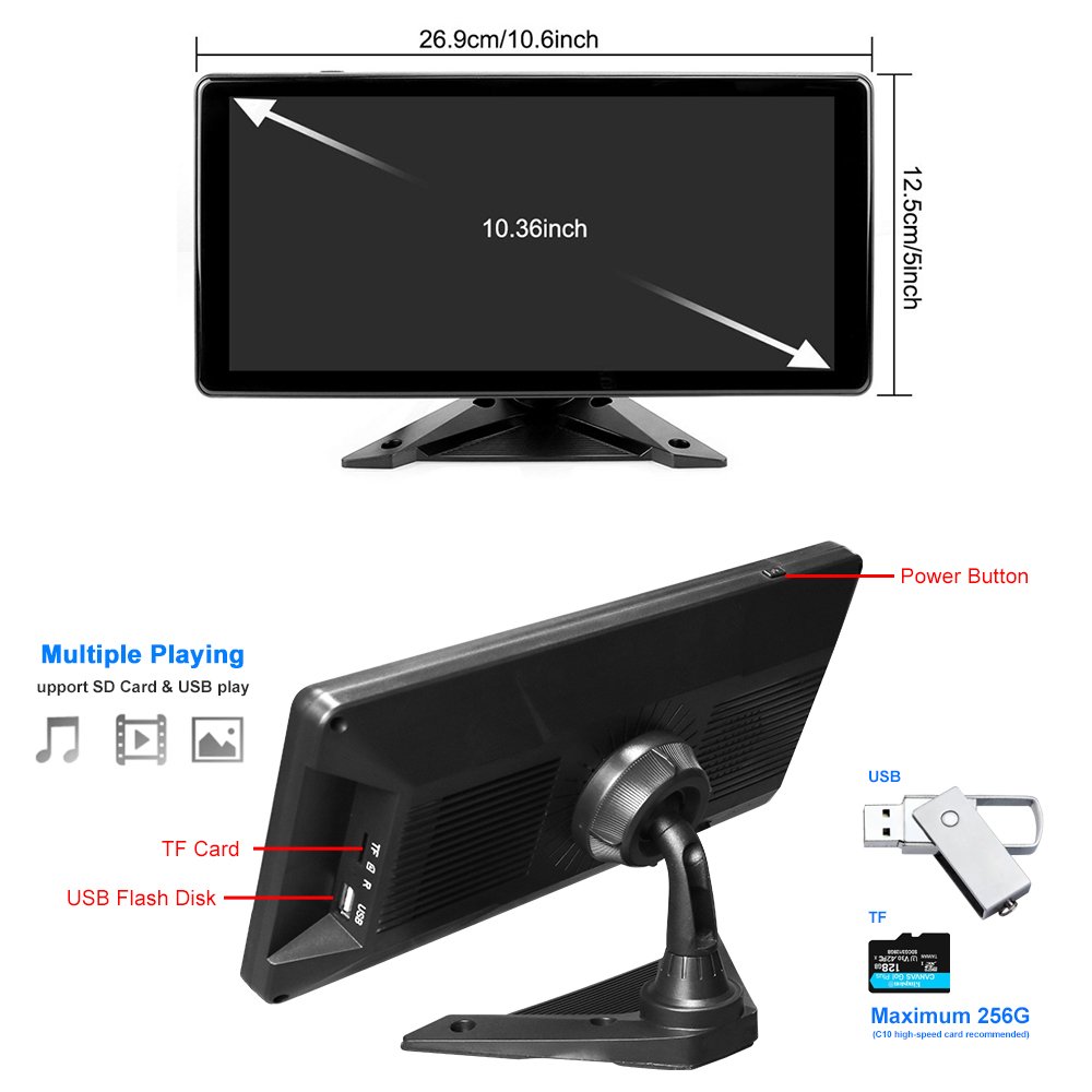 4CH Vehicle Split Monitor System Truck 1080P AHD Camera 10.36 Inch Touch Screen MP5 FM DVR for Car/Truck/Bus Parking Recorder