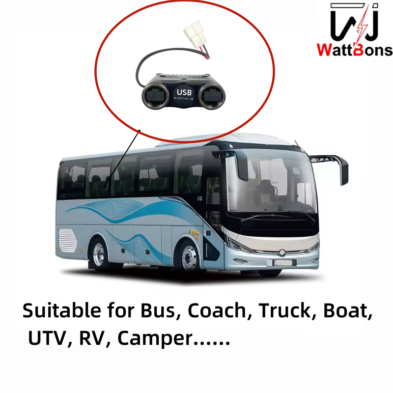 3784-01047 Bus Seat Charger Socket 12V 24V Fast Charging QC3.0 USB Port Car Charger Outlet for Coach Truck Boat UTV RV Camper