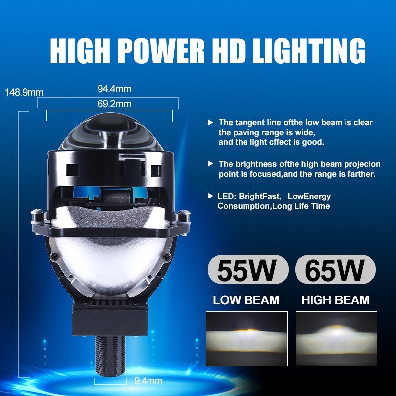 H4 H7 9005 9006 Projector Light 3 Inch Universal Auto BILED Laser Projector Lens Car Headlight 90W 6000k 12000LM Led Bulbs