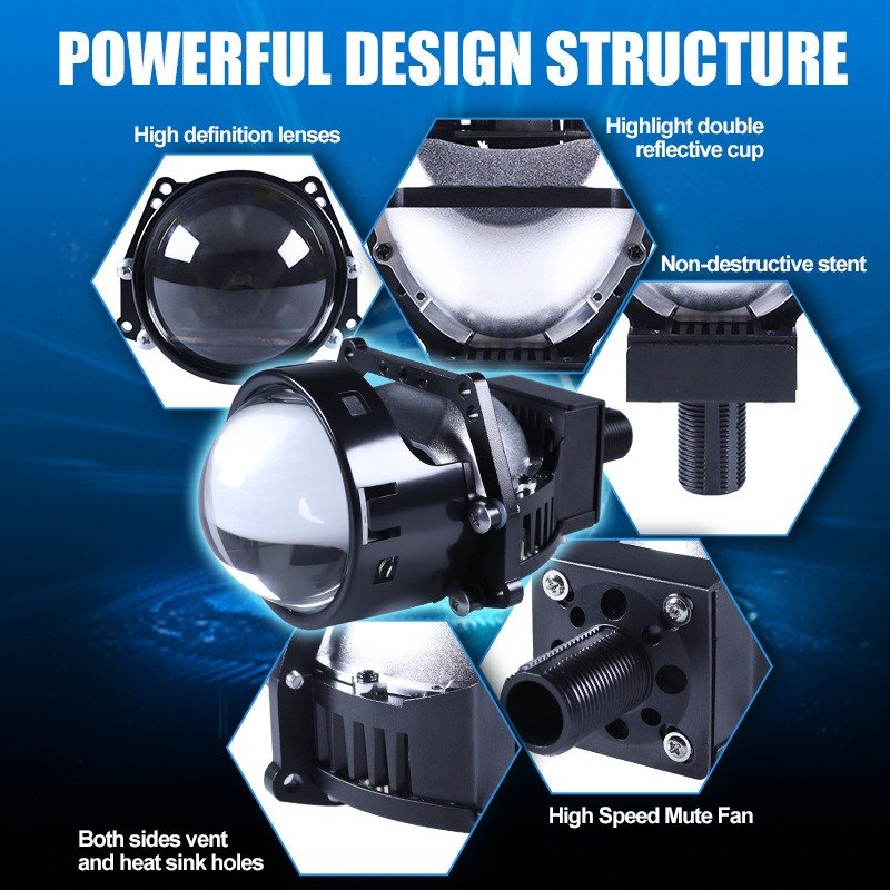 H4 H7 9005 9006 Projector Light 3 Inch Universal Auto BILED Laser Projector Lens Car Headlight 90W 6000k 12000LM Led Bulbs