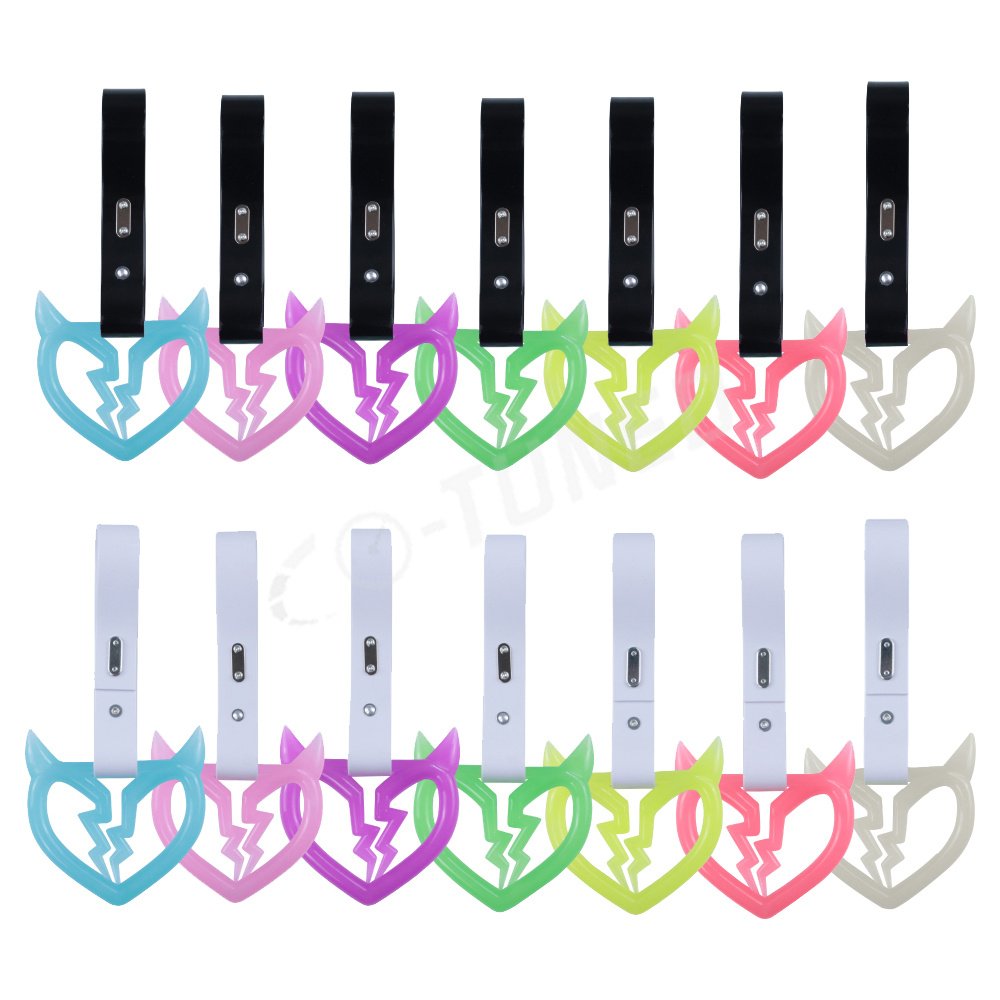 Grow in Dark JDM Devil Broken Heart Tsurikawa Ring Train Bus Handle Hand Strap Drift Charm PVC Strap for Car Warning