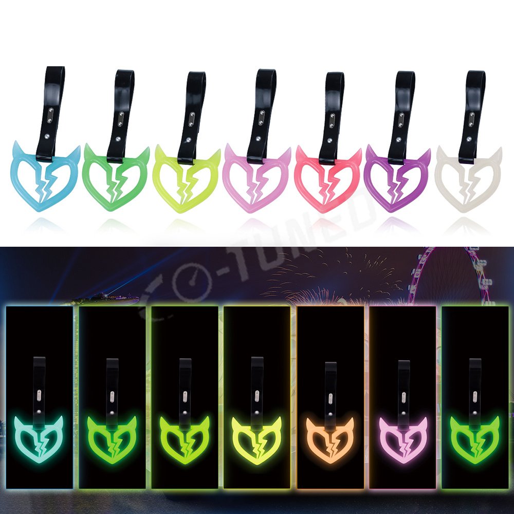 Grow in Dark JDM Devil Broken Heart Tsurikawa Ring Train Bus Handle Hand Strap Drift Charm PVC Strap for Car Warning