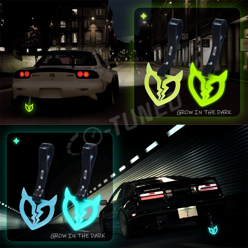 Grow in Dark JDM Devil Broken Heart Tsurikawa Ring Train Bus Handle Hand Strap Drift Charm PVC Strap for Car Warning