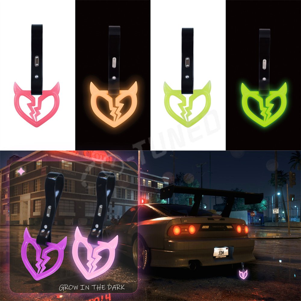 Grow in Dark JDM Devil Broken Heart Tsurikawa Ring Train Bus Handle Hand Strap Drift Charm PVC Strap for Car Warning