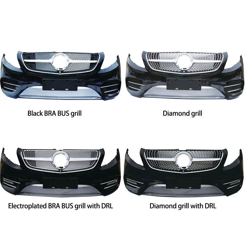 Upgrade AMG Style Bodykit Diamond Bra Bus Grill Front Bumper Real Bumper DRL for Mercedes Benz Vito V Class Body Kit 2014-2023