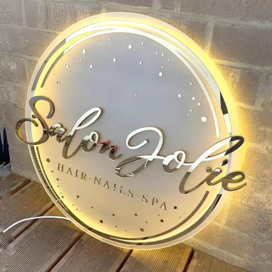 3D Acrylic Backlit Business Sign Salon Neon Sign Gold Mirror 3D Wall Letters Business Logo for Advertising Illuminated Signage