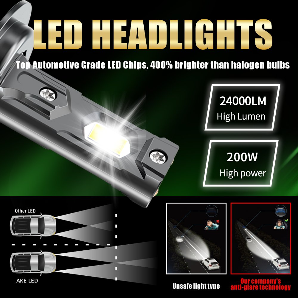 AKE V88S 200W H4 Led Headlight Bulbs 12V 6000K 24000Lm Luces Led H7 Lights Universal Faro Led H8 H9 H11 Focos Led 9005 9006 9012