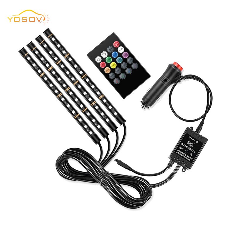 Yosovlamp Car Decoration USB Music Light Strip Car Mounted 48LED Seven Color Voice Controlled Atmosphere Sole Light
