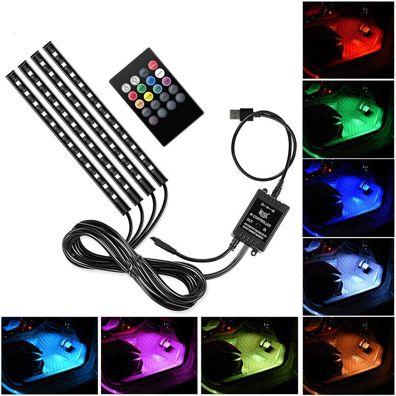 Yosovlamp Car Decoration USB Music Light Strip Car Mounted 48LED Seven Color Voice Controlled Atmosphere Sole Light