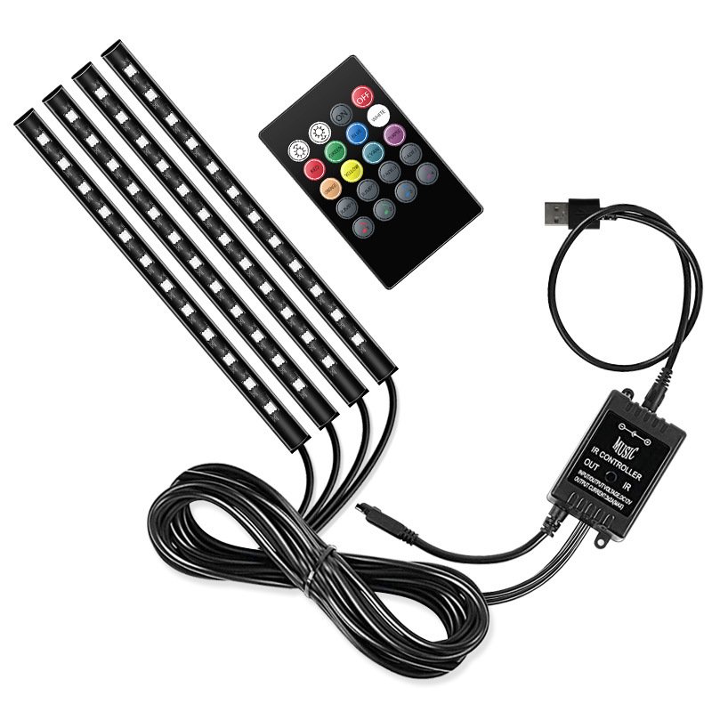 Yosovlamp Car Decoration USB Music Light Strip Car Mounted 48LED Seven Color Voice Controlled Atmosphere Sole Light