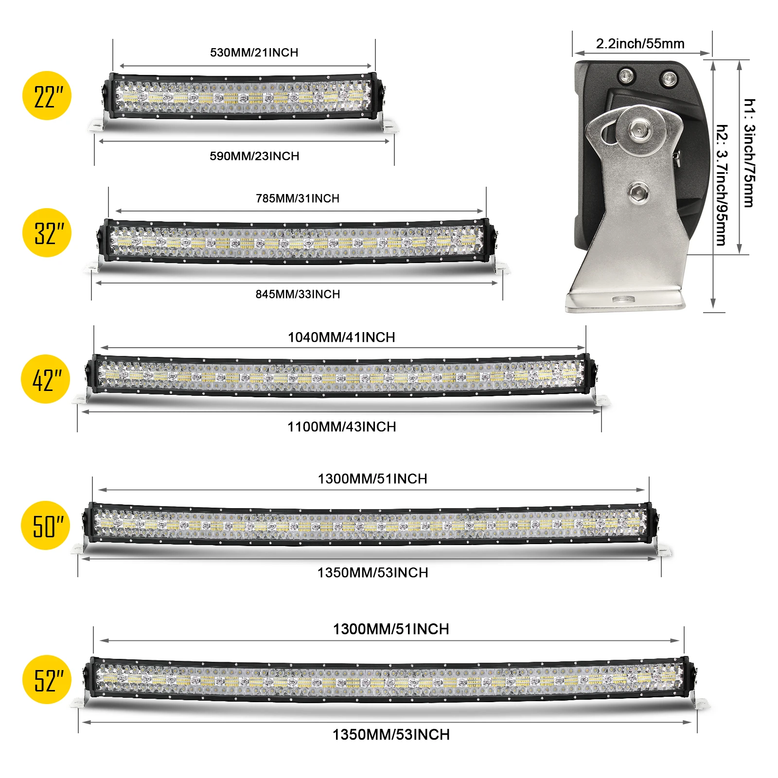 3-Row Roof 50"Inch Curved LED Light Bar Flood Spot Driving Truck SUV 4WD LED LIGHT BAR