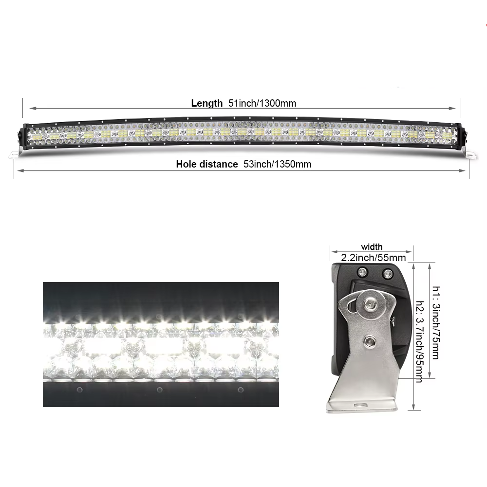 3-Row Roof 50"Inch Curved LED Light Bar Flood Spot Driving Truck SUV 4WD LED LIGHT BAR