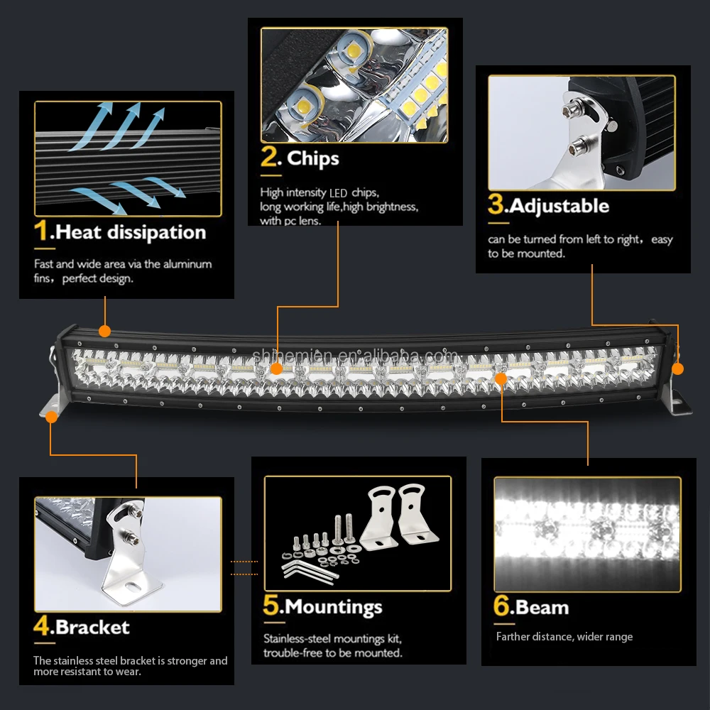 3-Row Roof 50"Inch Curved LED Light Bar Flood Spot Driving Truck SUV 4WD LED LIGHT BAR