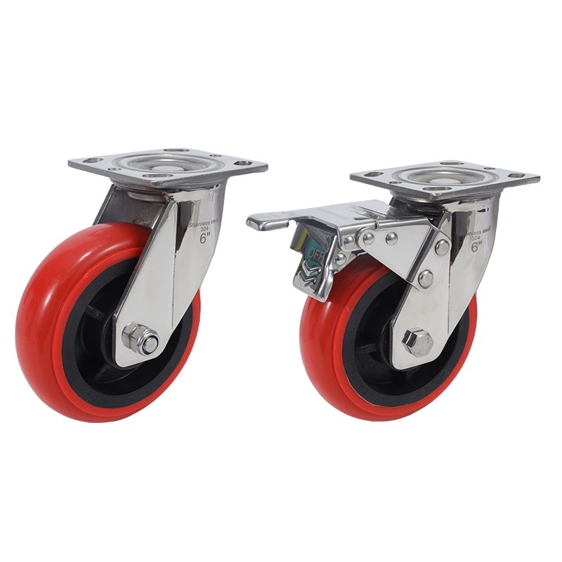 3 "4" 5 "6" 8 "304 Stainless Steel Heavy Duty Nylon Caster Polyurethane Universal Wheel Rubber Brake Wheels