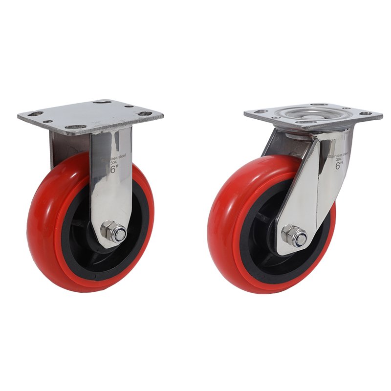 3 "4" 5 "6" 8 "304 Stainless Steel Heavy Duty Nylon Caster Polyurethane Universal Wheel Rubber Brake Wheels