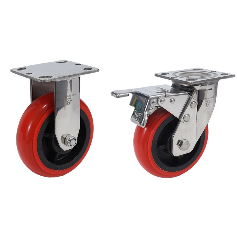 3 "4" 5 "6" 8 "304 Stainless Steel Heavy Duty Nylon Caster Polyurethane Universal Wheel Rubber Brake Wheels