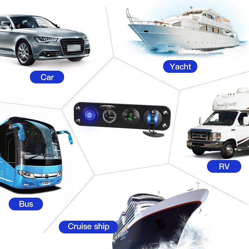 Wholesale 24V 12V Usb Socket Led Clock Display on Off Button Car Truck Bus Custom Boat 3 Gang Switch Panel
