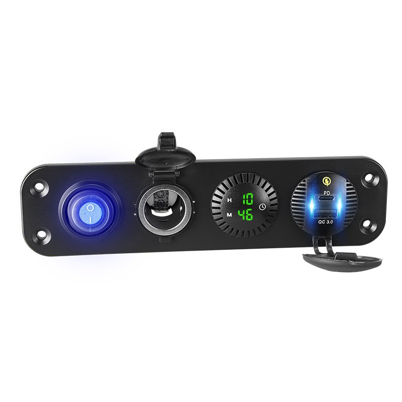 Wholesale 24V 12V Usb Socket Led Clock Display on Off Button Car Truck Bus Custom Boat 3 Gang Switch Panel