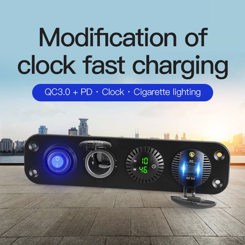 Wholesale 24V 12V Usb Socket Led Clock Display on Off Button Car Truck Bus Custom Boat 3 Gang Switch Panel