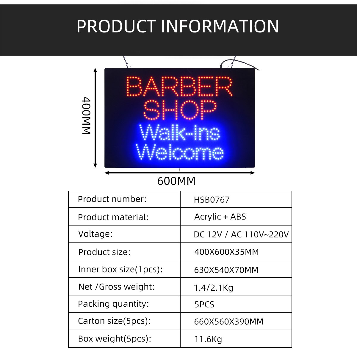 16*24" Super Bright Led BARBER SHOP Walk-ins Welcome Indoor Sign Light Flashing Advertising Open Sign for Beauty Salon Store