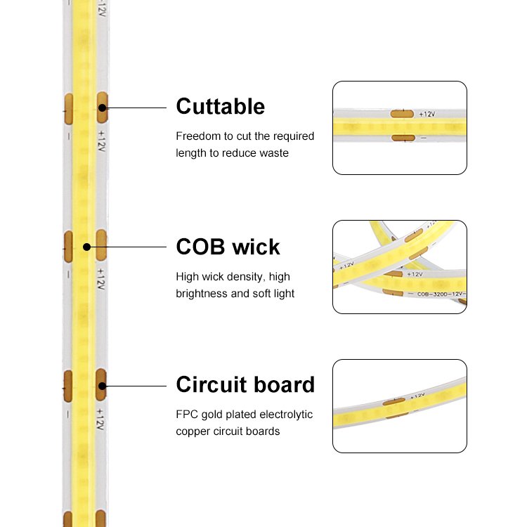 Oem Service 220v Convert Into 24v 12v 5Meter Led Cob 100w Cabinet Customization Decorative Lamp Colorful Cob Led Strip Light