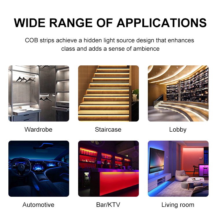 Oem Service 220v Convert Into 24v 12v 5Meter Led Cob 100w Cabinet Customization Decorative Lamp Colorful Cob Led Strip Light